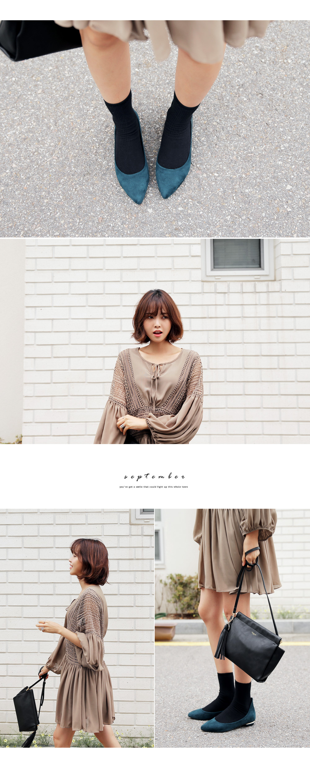 バルーンスリーブレースポイントヘムシフォンワンピース・全2色 | DHOLIC | 詳細画像8