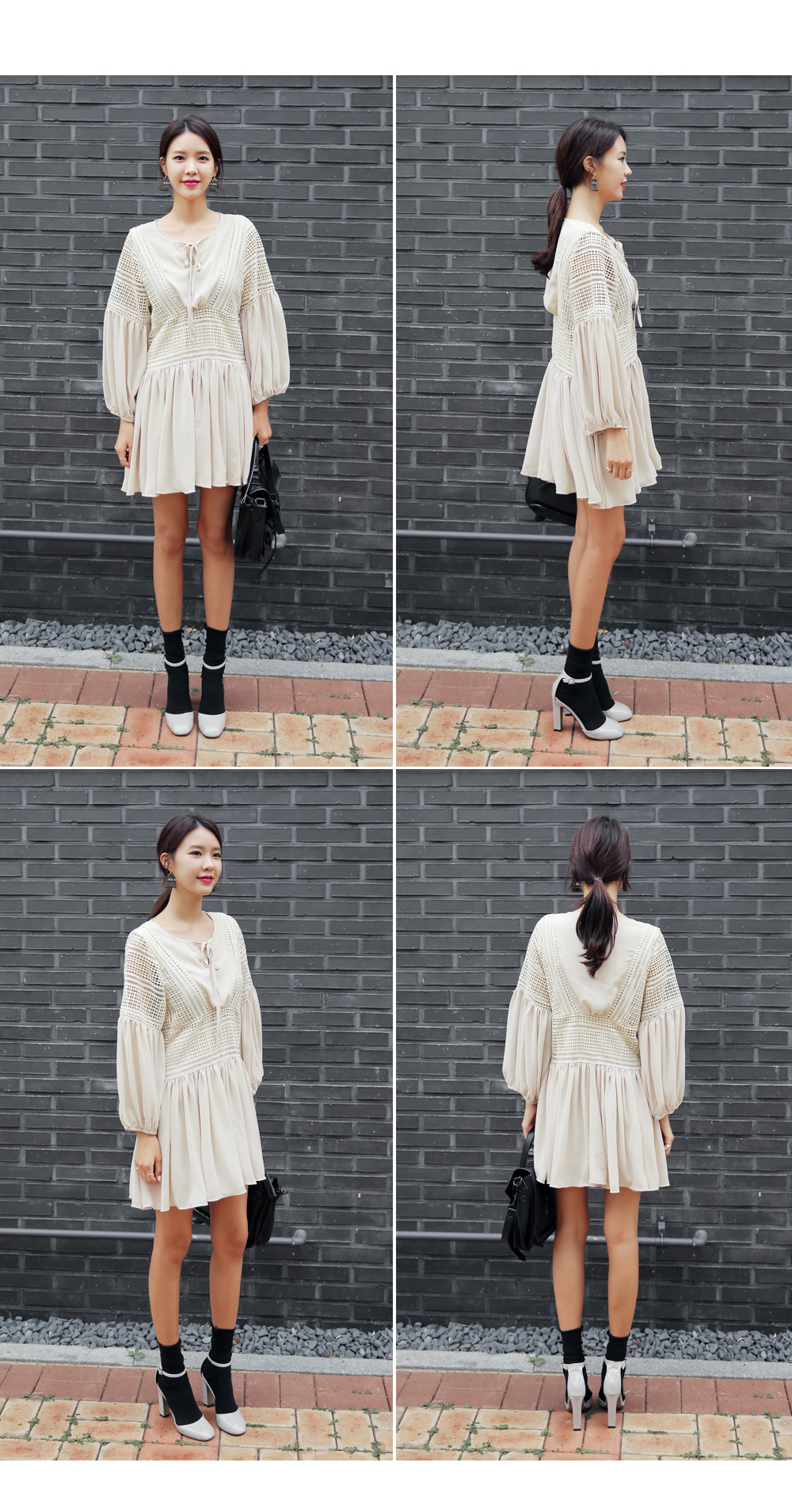 バルーンスリーブレースポイントヘムシフォンワンピース・全2色 | DHOLIC | 詳細画像10