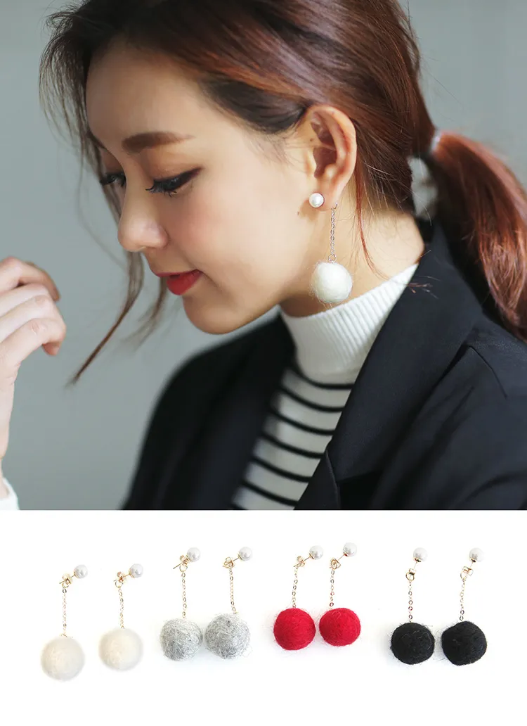 羊毛フェルトプチボールチェーンピアス・全4色 | DHOLIC | 詳細画像1