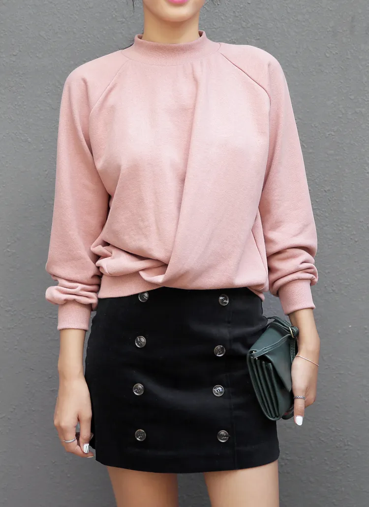 <font color=red><b>**雑誌Seventeen5月号掲載**</b></font>ドレープヘムデザインモックネックスウェット・全4色 | DHOLIC | 詳細画像1