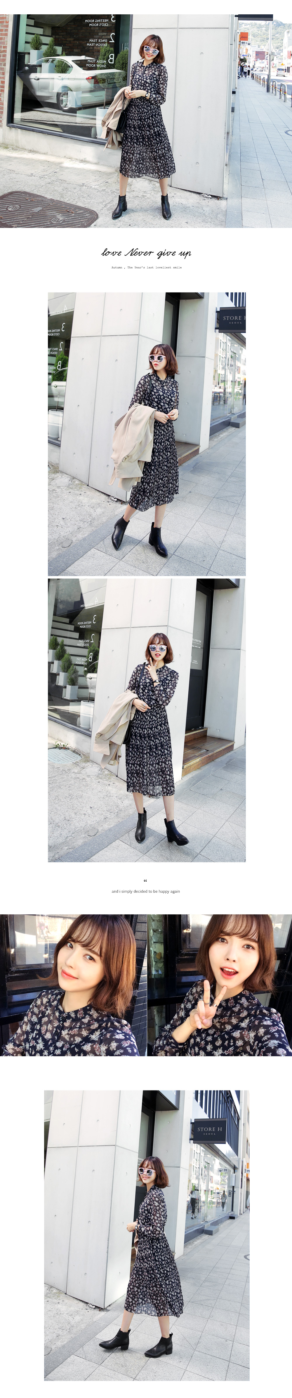 フラワーパターンバンドカラープリーツワンピース・全2色 | DHOLIC | 詳細画像2