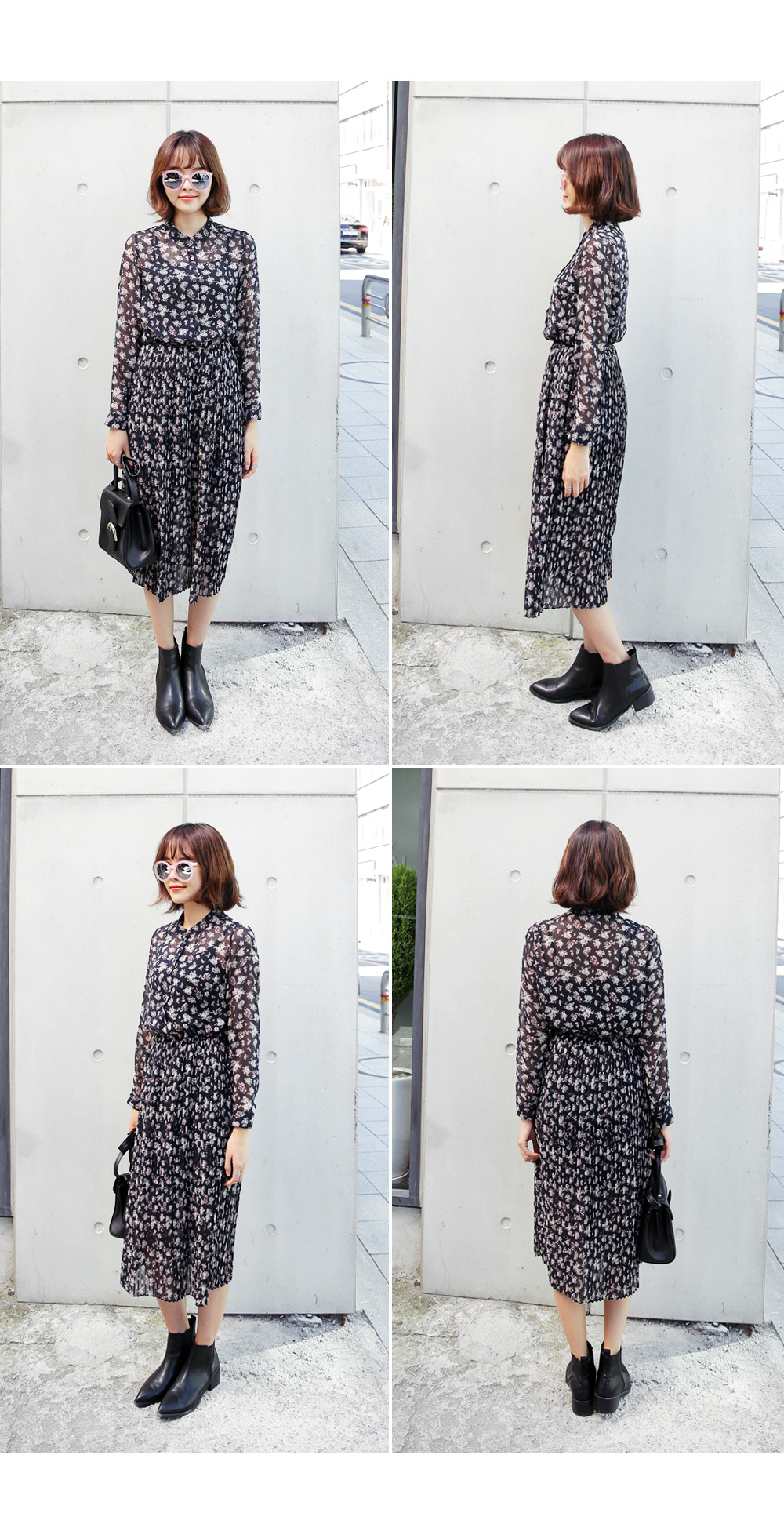 フラワーパターンバンドカラープリーツワンピース・全2色 | DHOLIC | 詳細画像11