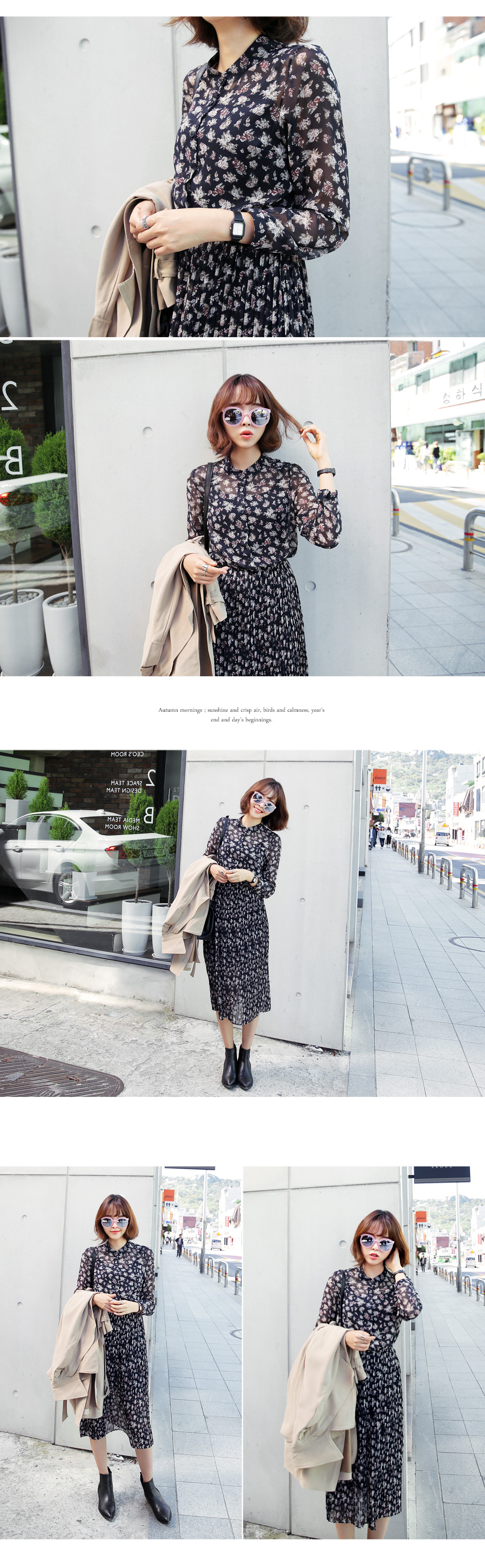 フラワーパターンバンドカラープリーツワンピース・全2色 | DHOLIC | 詳細画像10