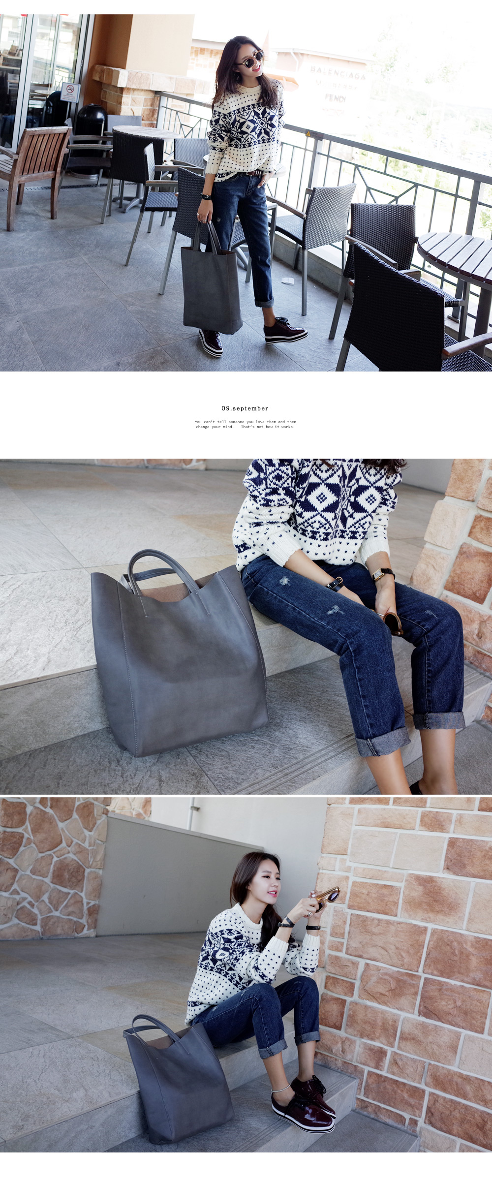 フェイクレザーアウトステッチングトートバッグ・全5色 | DHOLIC | 詳細画像2