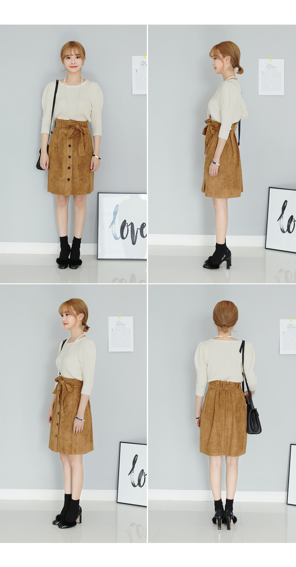 ベルトストラップ付きフロントボタンハイウエストスカート・全3色 | DHOLIC | 詳細画像6