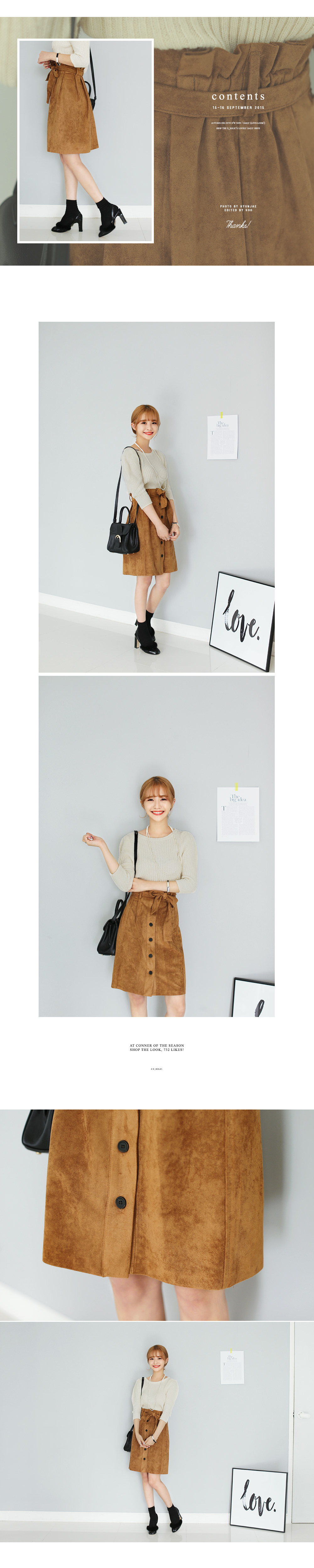 ベルトストラップ付きフロントボタンハイウエストスカート・全3色 | DHOLIC | 詳細画像5