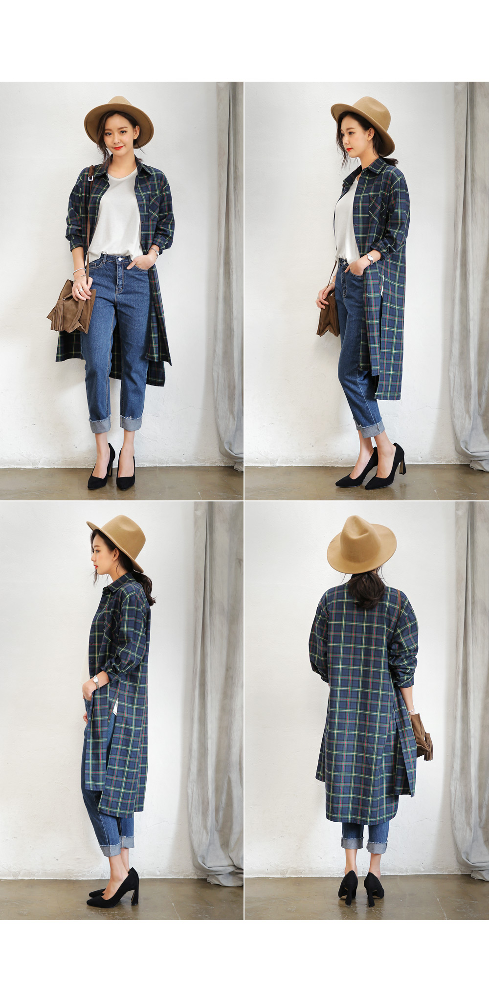 ディープスリットタータンチェックロングシャツ・全2色 | DHOLIC | 詳細画像8