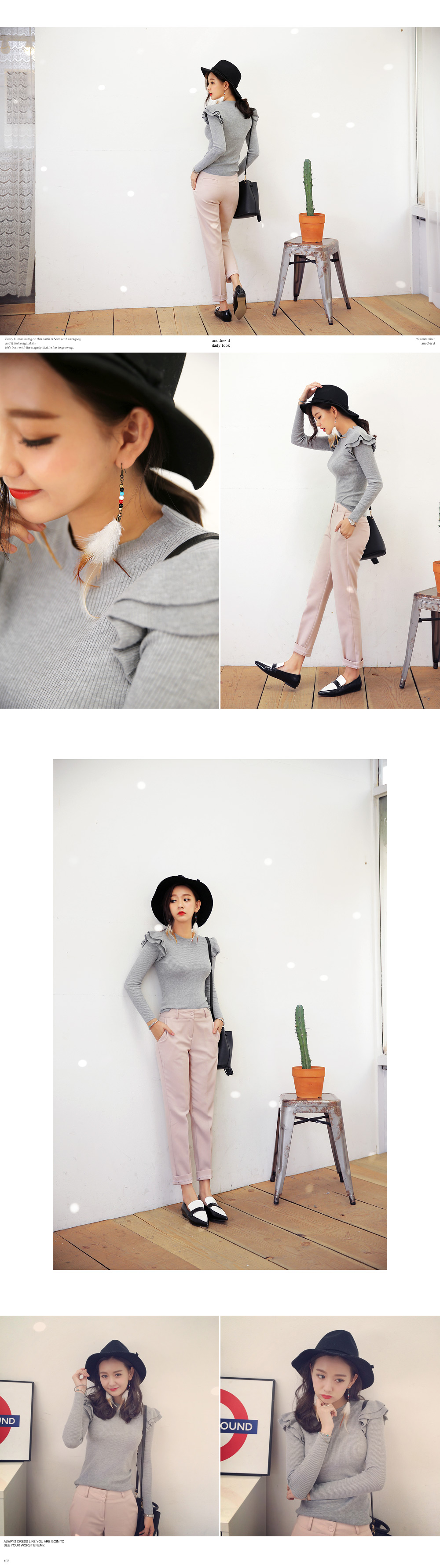 <font color=red><b><人気商品再入荷></b></font>ショルダーティアードフリルリブトップス・全2色 | DHOLIC | 詳細画像6