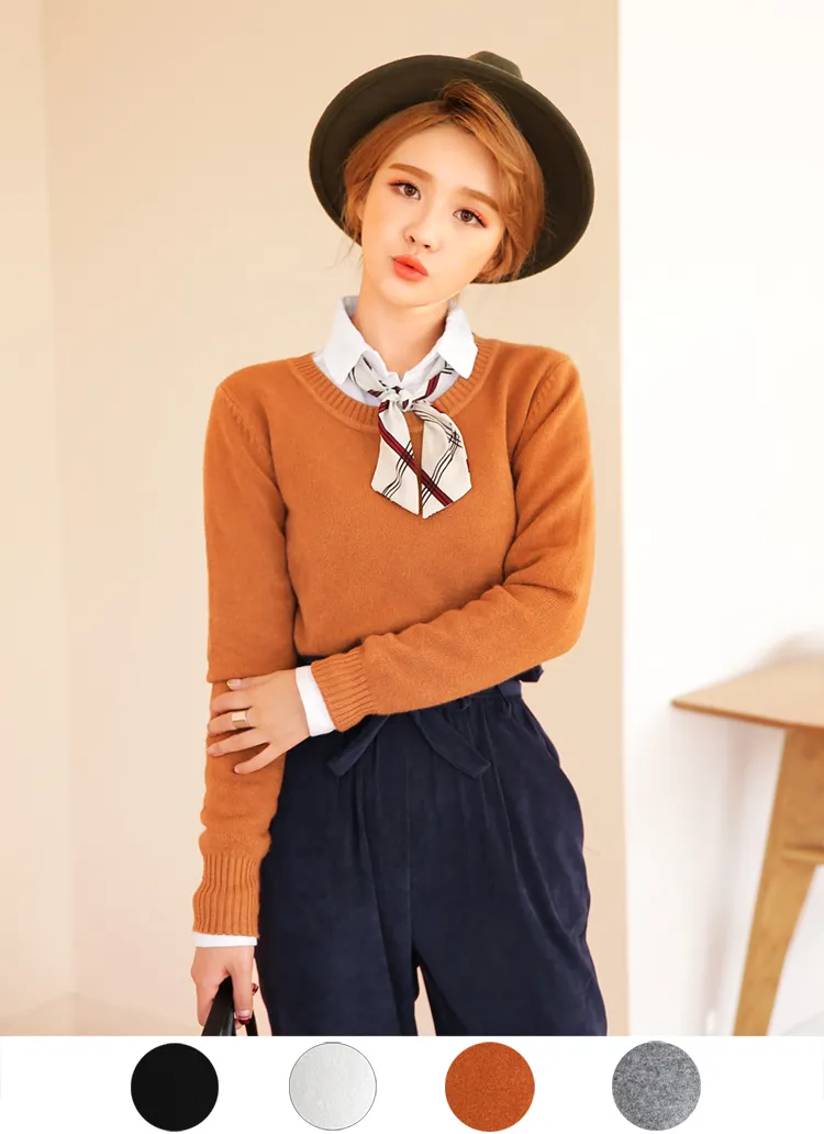 ラウンドネックベーシックニットトップス・全4色 | DHOLIC | 詳細画像1