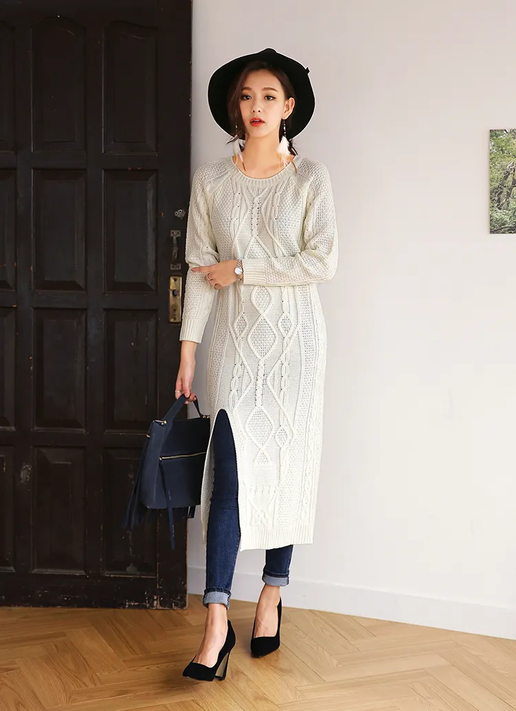 ディープスリットケーブルロングニット・全2色 | DHOLIC | 詳細画像1