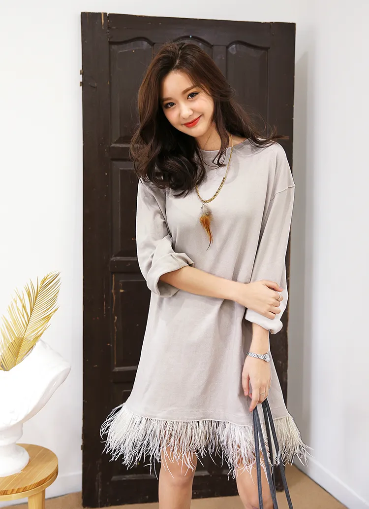 フェイクフェザーヘムワンピース・全2色 | DHOLIC | 詳細画像1