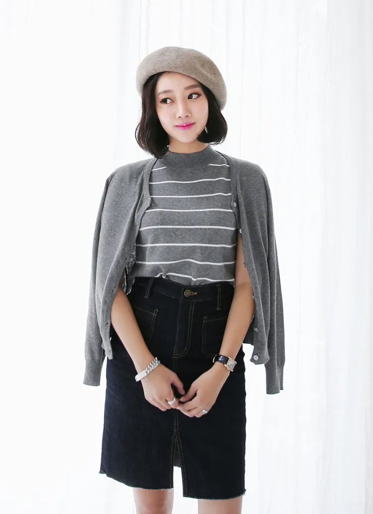 ボーダーニットトップス＆ニットカーディガンセット・全2色 | DHOLIC | 詳細画像1