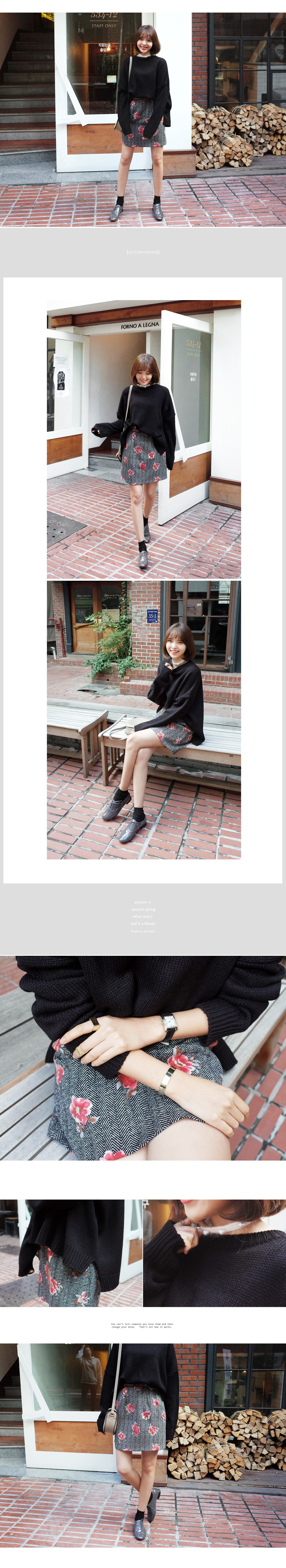 ヘリンボーンフラワーパターンフレアスカート・全2色 | DHOLIC | 詳細画像2