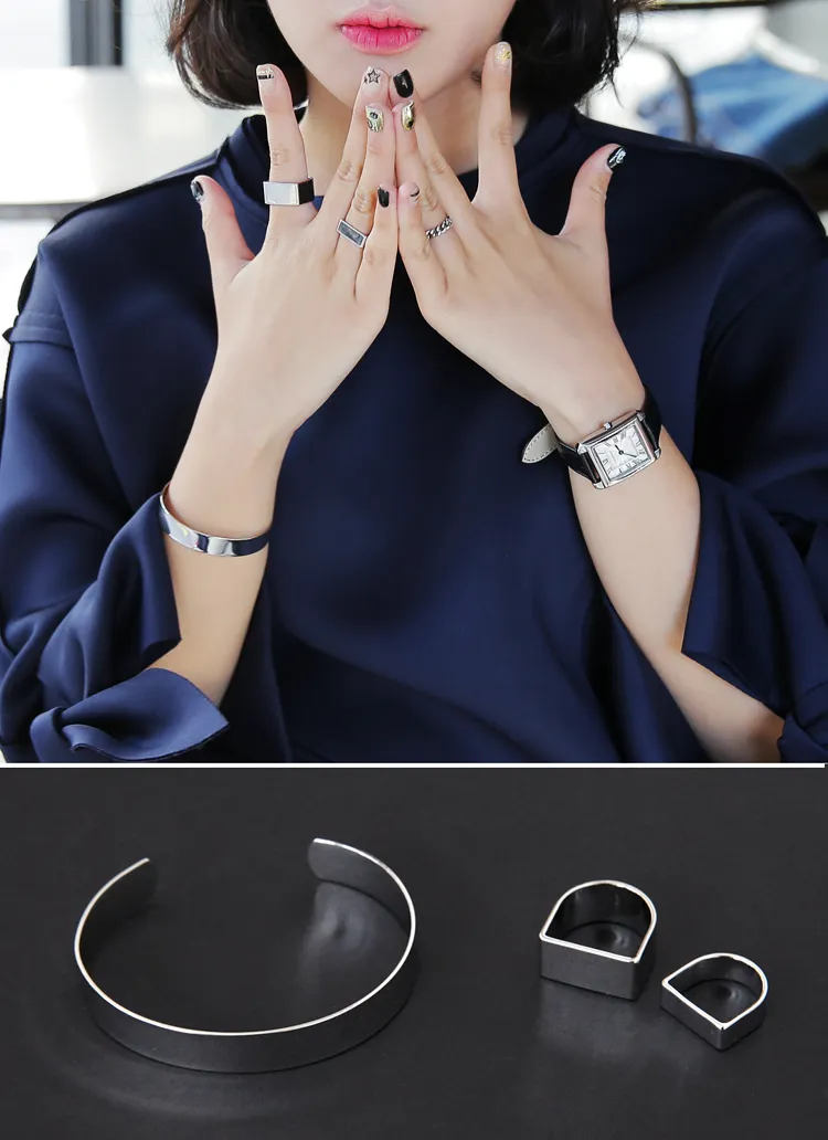 メタリック2リング&オープンブレスレットセット・全2色 | DHOLIC | 詳細画像1