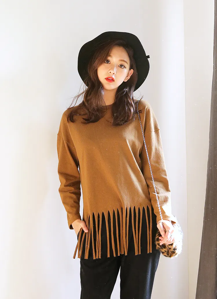 フリンジヘムコットンTシャツ・全3色 | DHOLIC | 詳細画像1