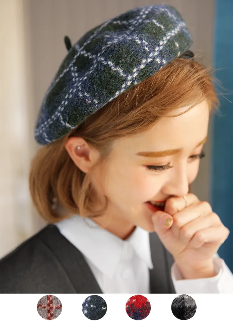 サークルチェック柄ウールベレー帽・全4色 | DHOLIC | 詳細画像1