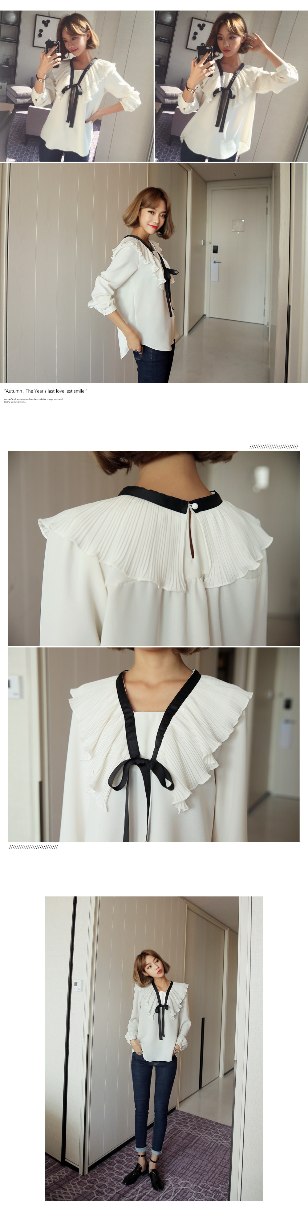 <font color=red><b><人気商品再入荷></b></font>プリーツカラーリボンブラウス・全2色 | DHOLIC | 詳細画像3