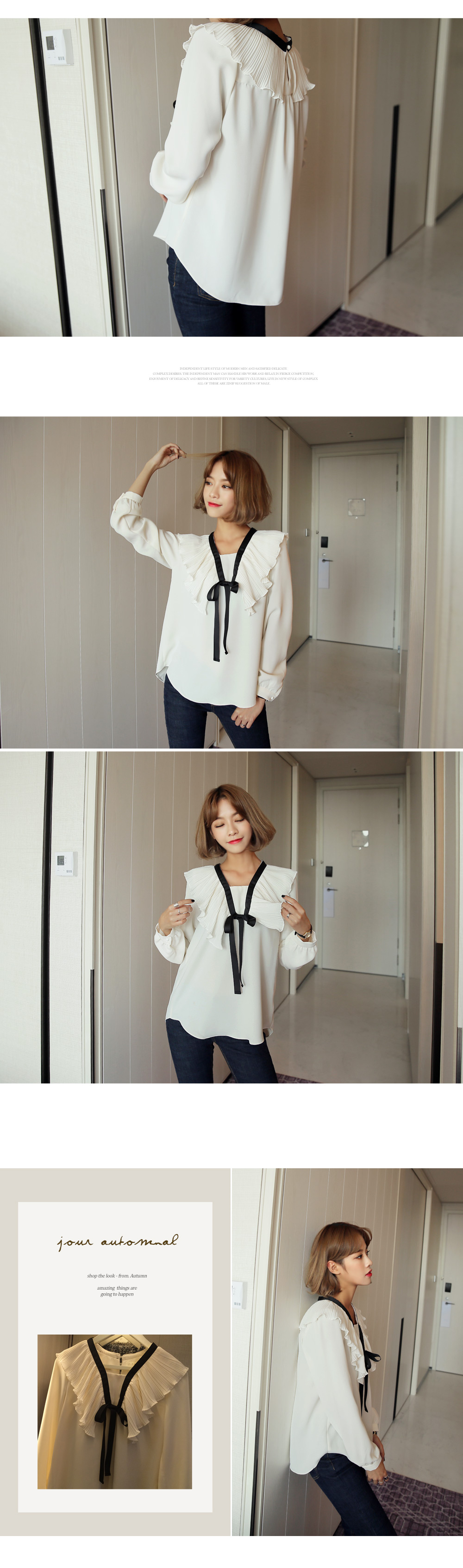 <font color=red><b><人気商品再入荷></b></font>プリーツカラーリボンブラウス・全2色 | DHOLIC | 詳細画像4