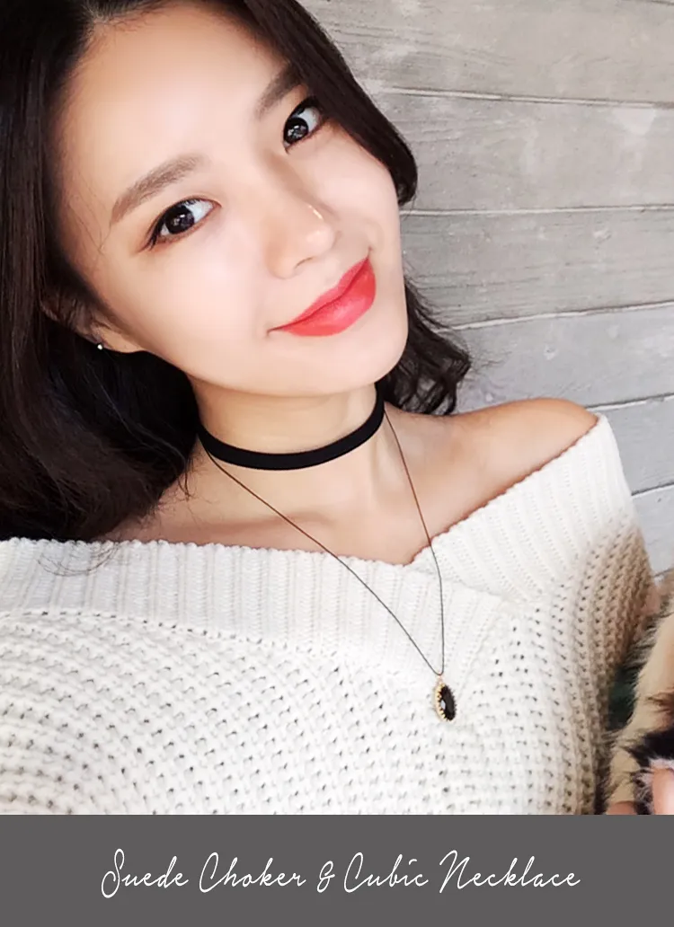 <font color=red><b>**雑誌saita11月号/ViVi11月号/Scawaii!9月号/他雑誌多数掲載！**</b></font>スエード調チョーカー&フレームネックレス・全1色 | DHOLIC | 詳細画像1