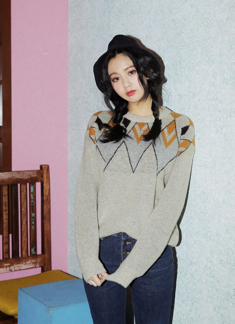 ダイヤモチーフレトロニットプルオーバー・全2色 | DHOLIC | 詳細画像1