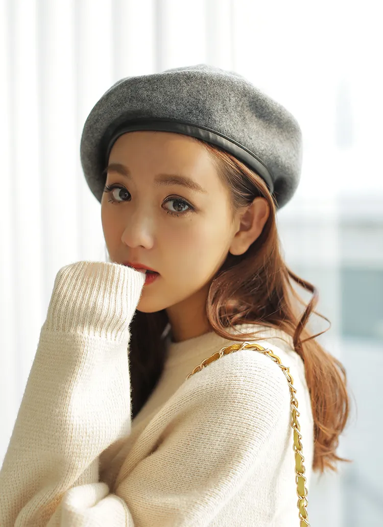 <font color=red><b>**雑誌Seventeen4月号掲載**</b></font>レザーパイピングベレー帽・全4色 | DHOLIC | 詳細画像1