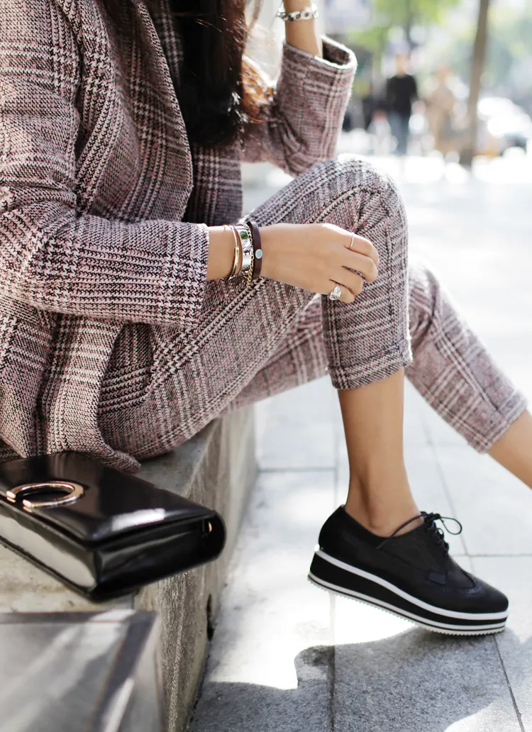 グレンチェックハイウエストスリムスラックス・全2色 | DHOLIC | 詳細画像1