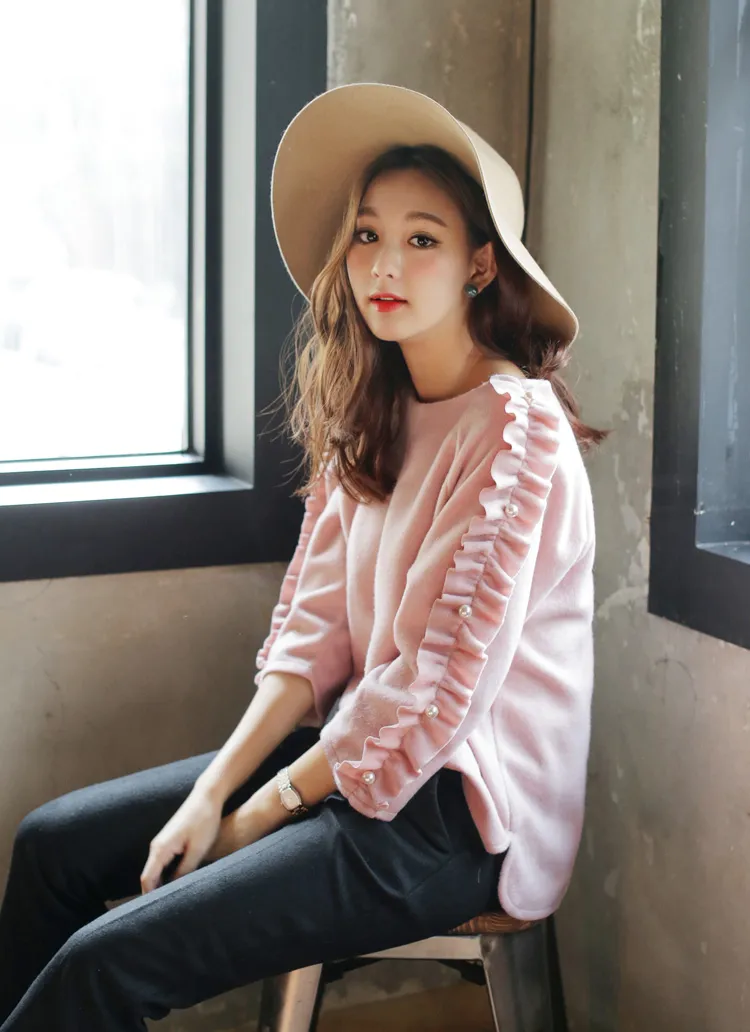 <font color=red><b>**雑誌sweet2月号掲載**</b></font>フリル&パールポイントクルーネックプルオーバー・全3色 | DHOLIC | 詳細画像1