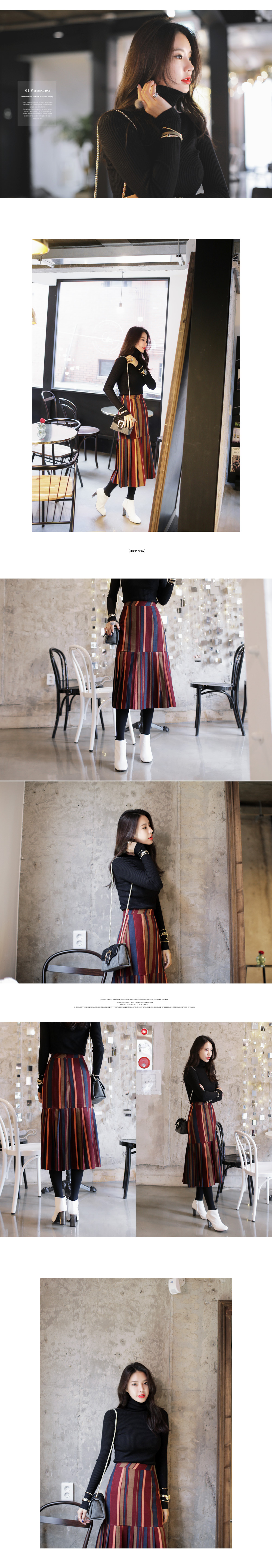 プリーツヘムストライプミディスカート・全2色 | DHOLIC | 詳細画像2