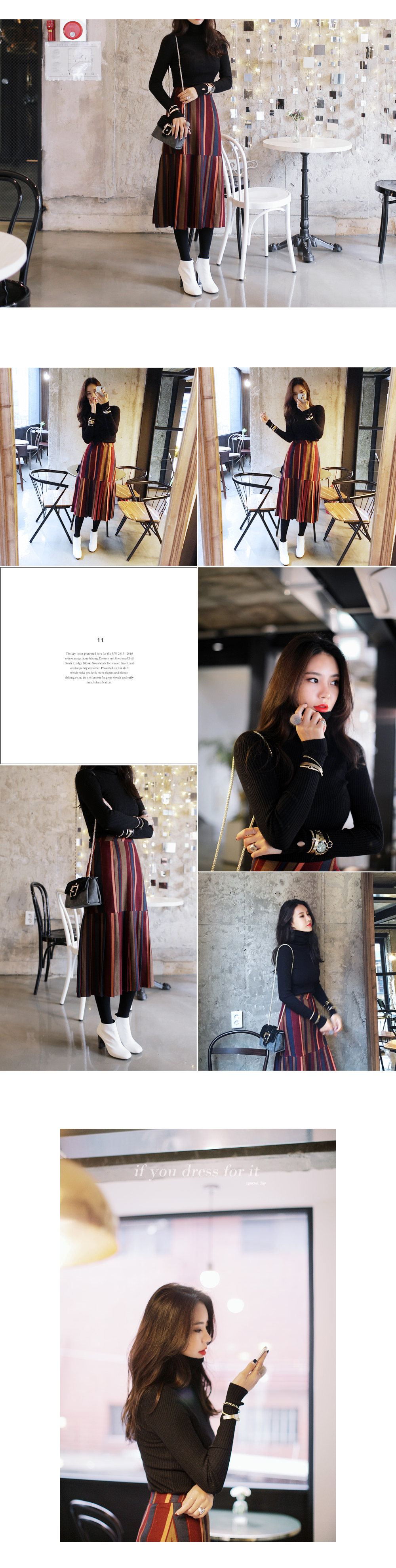 プリーツヘムストライプミディスカート・全2色 | DHOLIC | 詳細画像3