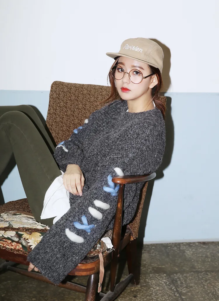 ユニークレースアップニットプルオーバー・全3色 | DHOLIC | 詳細画像1