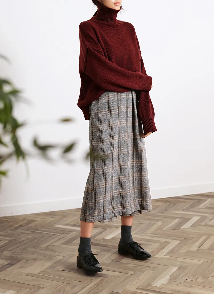 ヘリンボーンチェックラップワイドパンツ・全2色 | DHOLIC | 詳細画像1