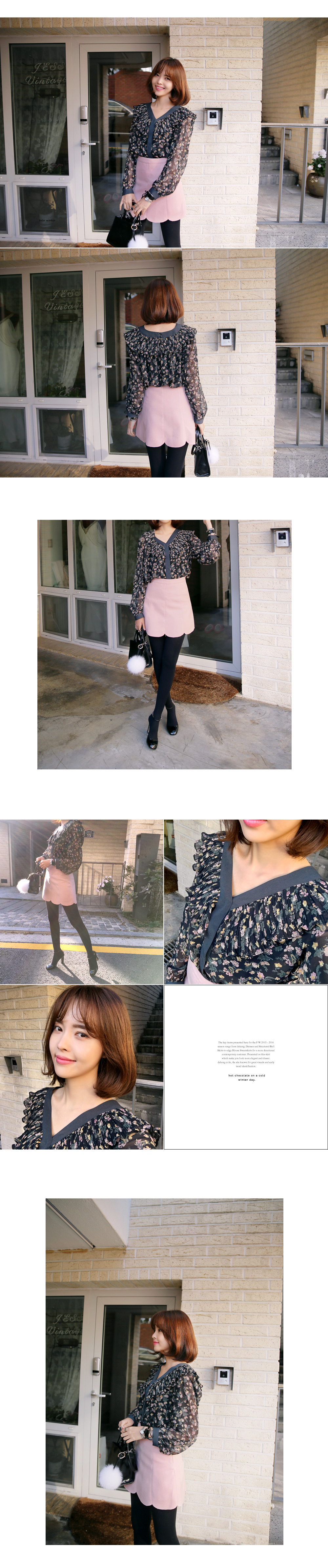 フラワーパターンフリルVネックブラウス・全2色 | DHOLIC | 詳細画像4