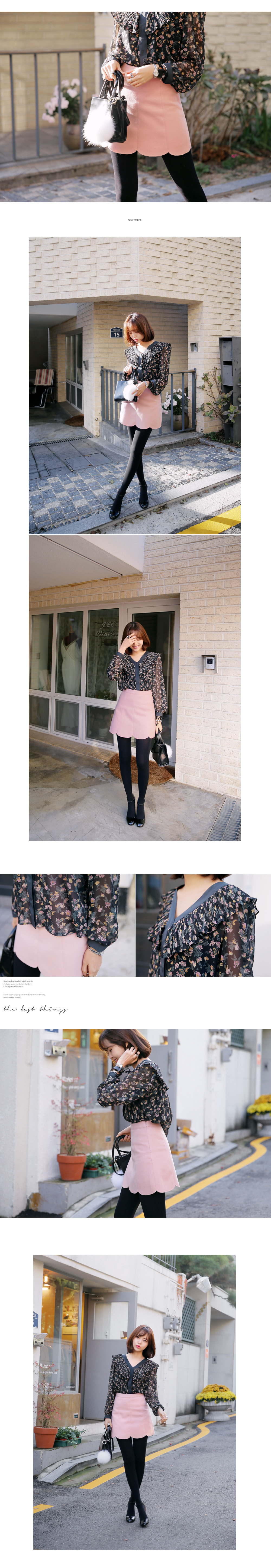 フラワーパターンフリルVネックブラウス・全2色 | DHOLIC | 詳細画像5