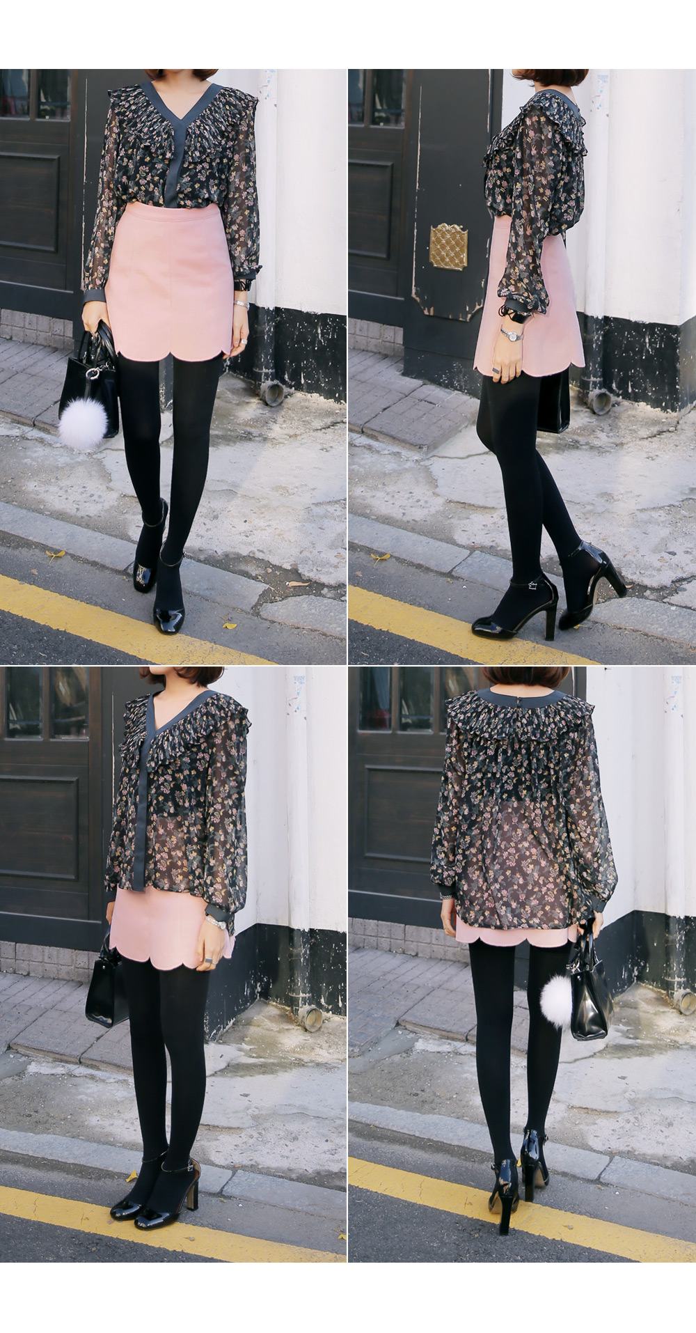 フラワーパターンフリルVネックブラウス・全2色 | DHOLIC | 詳細画像8