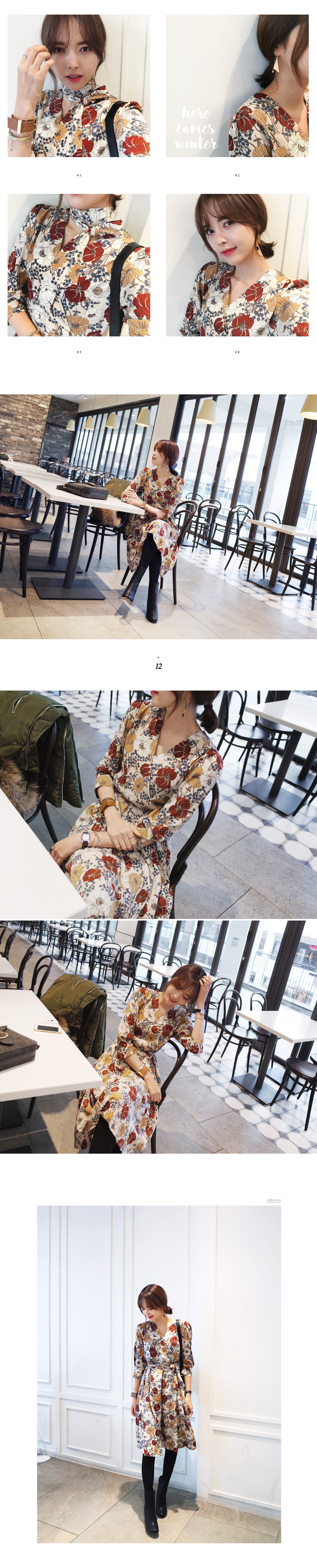 <font color=red><b>**雑誌mer3・4月号掲載**</b></font>レトロフラワーパターンVネックフレアミディワンピース・全3色 | DHOLIC | 詳細画像6