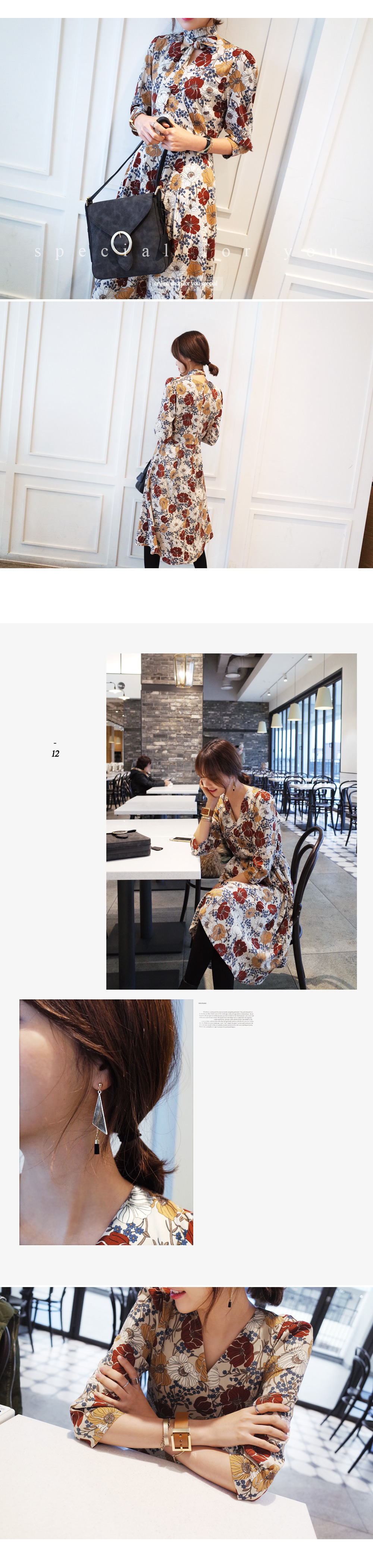 <font color=red><b>**雑誌mer3・4月号掲載**</b></font>レトロフラワーパターンVネックフレアミディワンピース・全3色 | DHOLIC | 詳細画像8