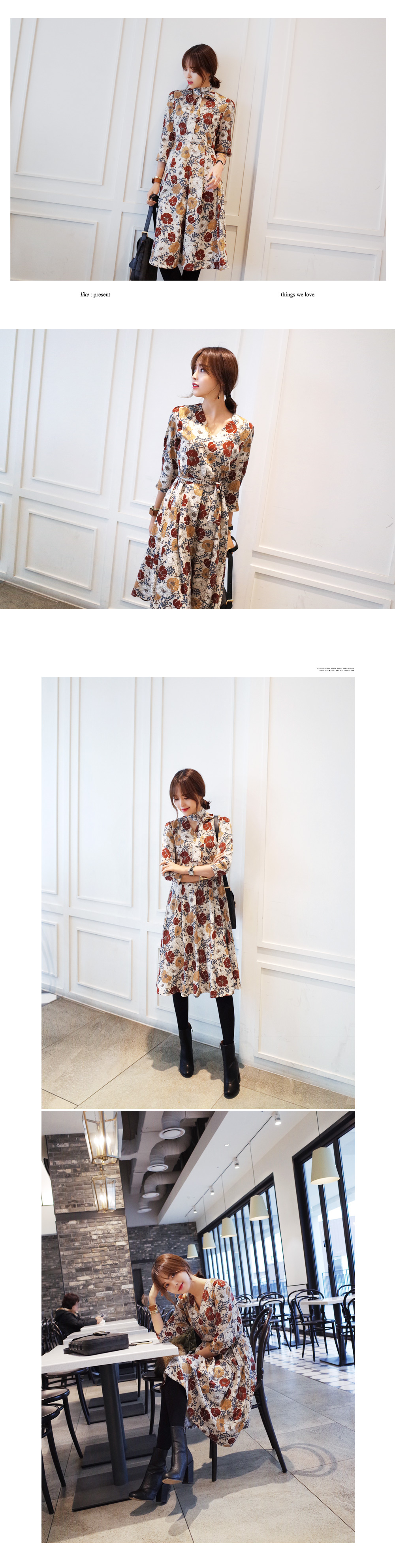 <font color=red><b>**雑誌mer3・4月号掲載**</b></font>レトロフラワーパターンVネックフレアミディワンピース・全3色 | DHOLIC | 詳細画像9