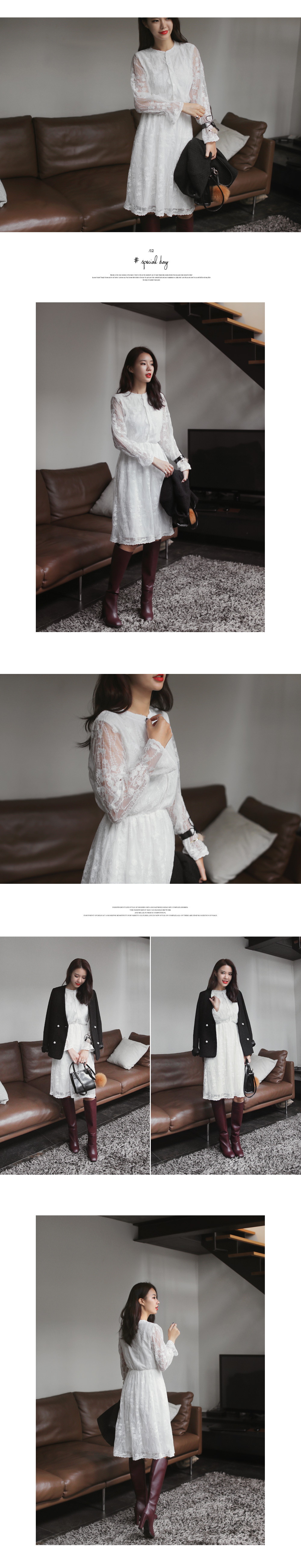 ウエスト切り替えひざ丈レースワンピース・全2色 | DHOLIC | 詳細画像2