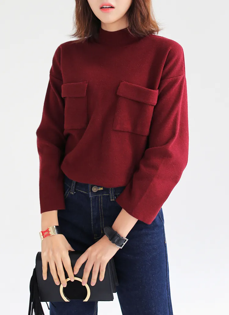 ボトルネックツーポケットニットプルオーバー・全5色 | DHOLIC | 詳細画像1