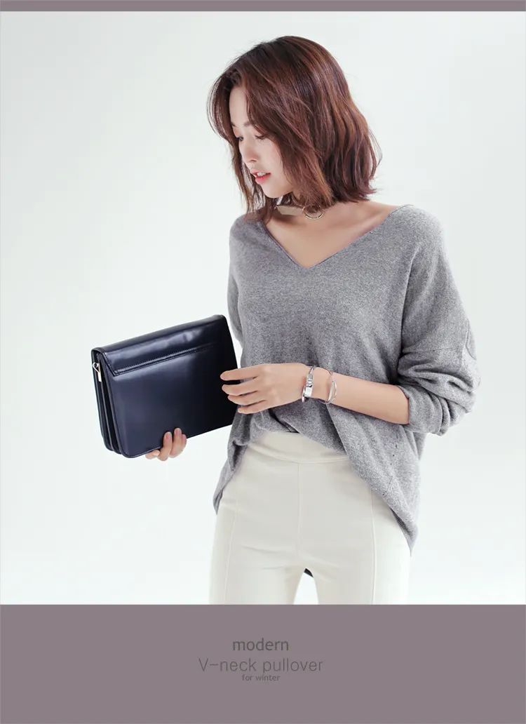 深Vネックフレアシルエットニットプルオーバー・全3色 | DHOLIC | 詳細画像1