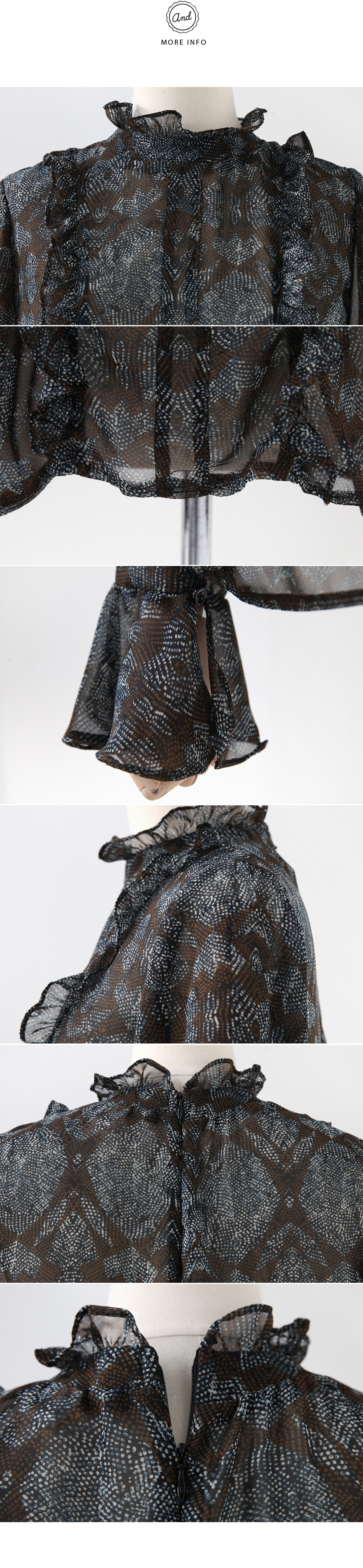 ユニークパターンフリルネックシフォンブラウス・全2色 | DHOLIC | 詳細画像10