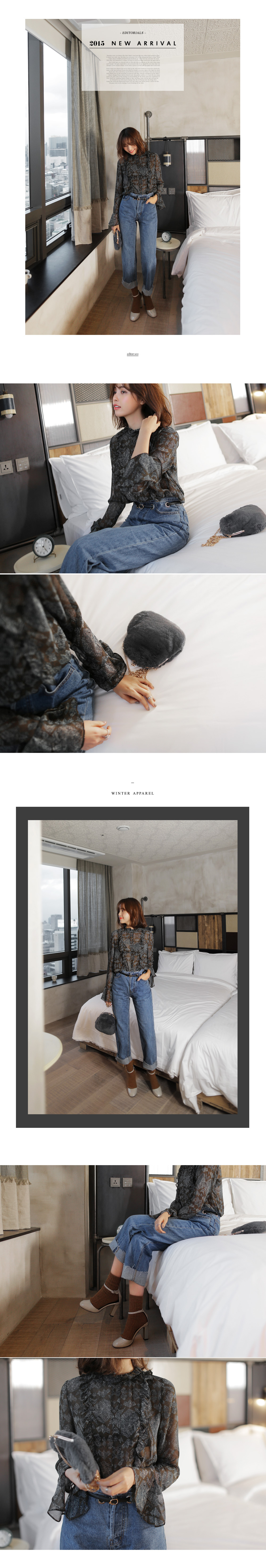 ユニークパターンフリルネックシフォンブラウス・全2色 | DHOLIC | 詳細画像2