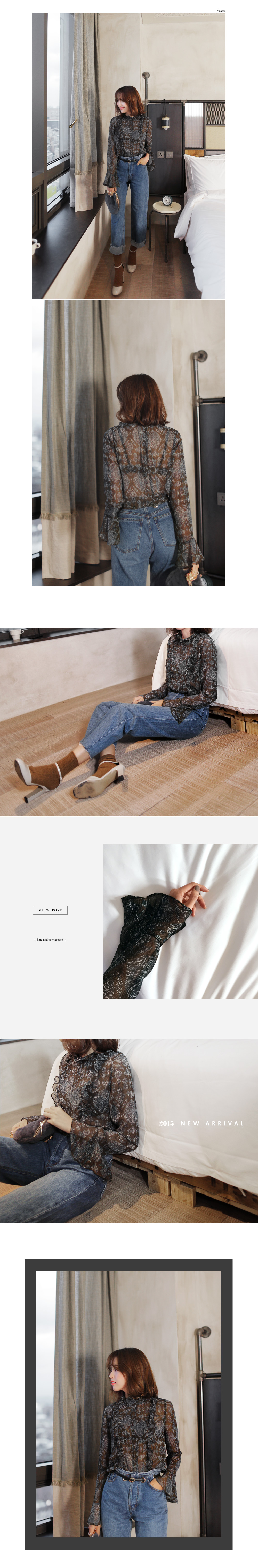 ユニークパターンフリルネックシフォンブラウス・全2色 | DHOLIC | 詳細画像6