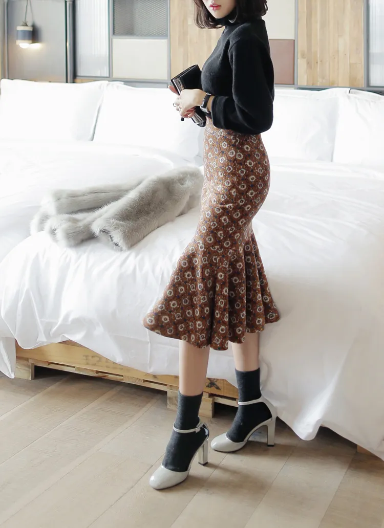 アンティークパターンマーメイドミモレ丈スカート・全3色 | DHOLIC | 詳細画像1