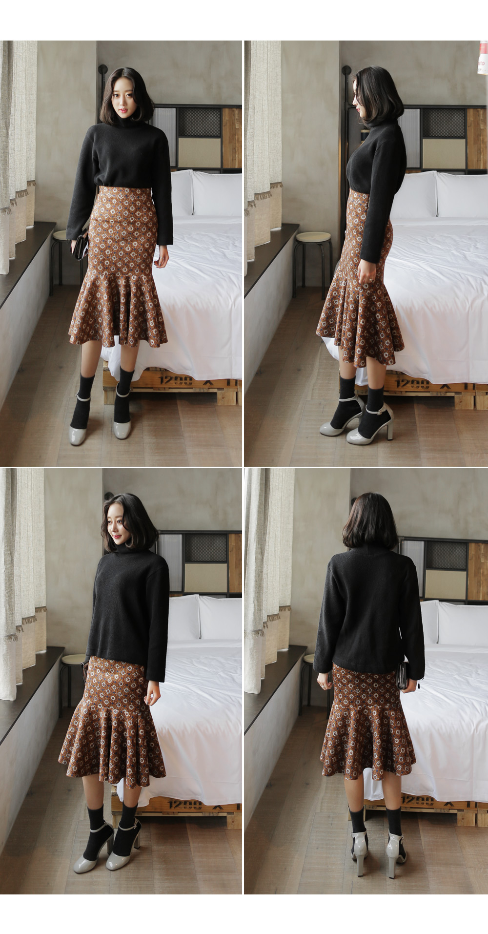 アンティークパターンマーメイドミモレ丈スカート・全3色 | DHOLIC | 詳細画像7
