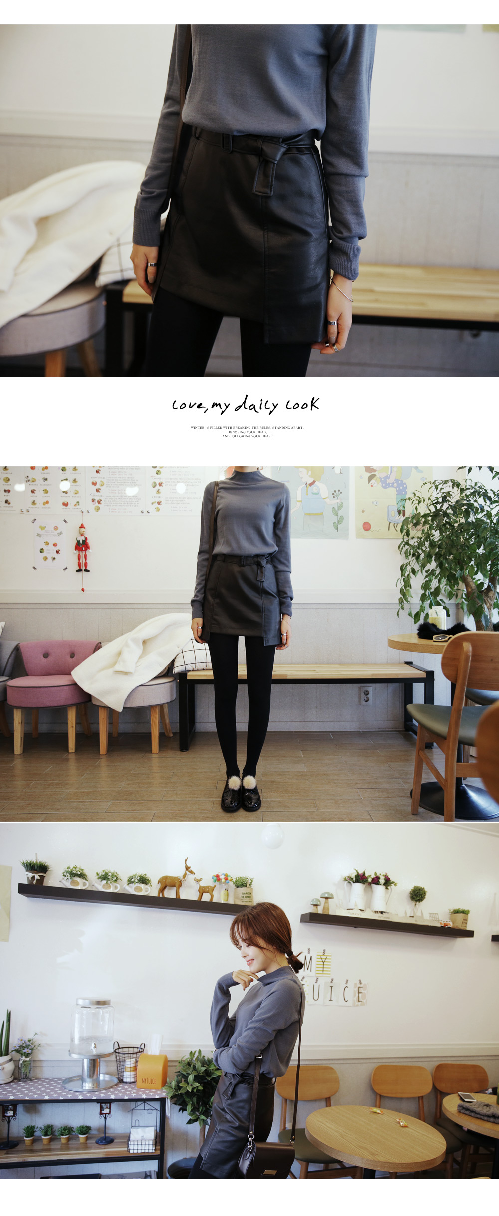 ユニークヘムレザー調タイトミニスカート・全2色 | DHOLIC | 詳細画像5