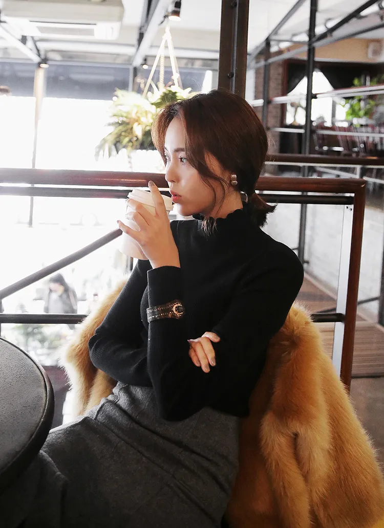 フリルハイネックリブニットプルオーバー・全5色 | DHOLIC | 詳細画像1