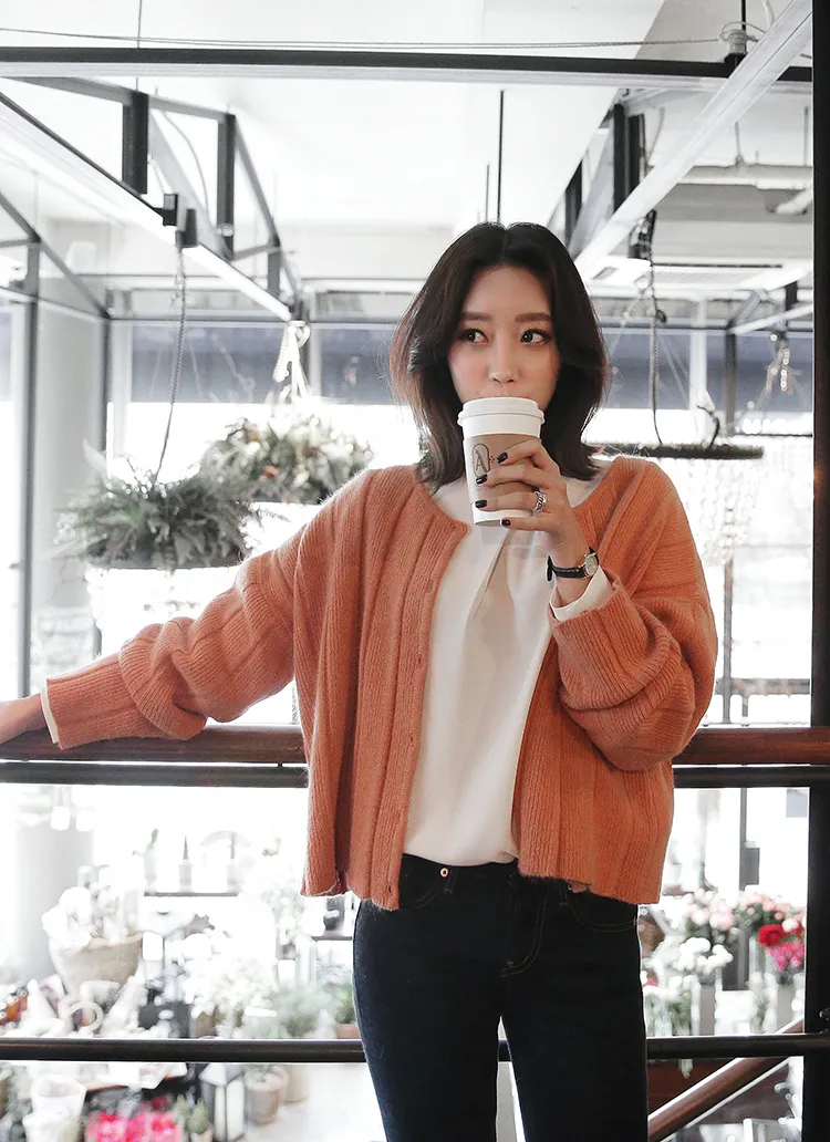 アンゴラ混ラインパターンショート丈ニットカーディガン・全4色 | DHOLIC | 詳細画像1