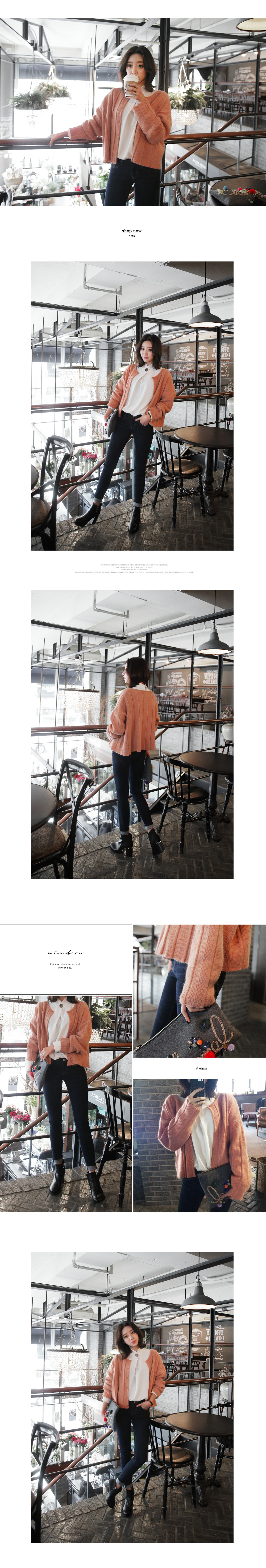 アンゴラ混ラインパターンショート丈ニットカーディガン・全4色 | DHOLIC | 詳細画像2