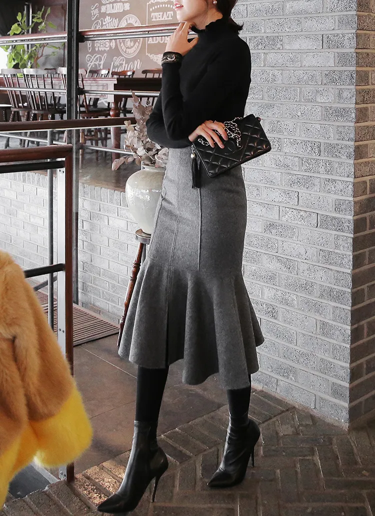 ウール混マーメイドミモレ丈スカート・全2色 | DHOLIC | 詳細画像1